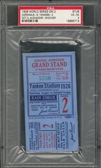 1926 World Series Game 2 Ticket Stub From 10/3/1926 (PSA VG-EX 4)